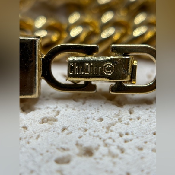 1980s Authentic Christian Dior Multi Stone Yellow Gold Tone Chunky Curb Chain - Picture 4 of 7